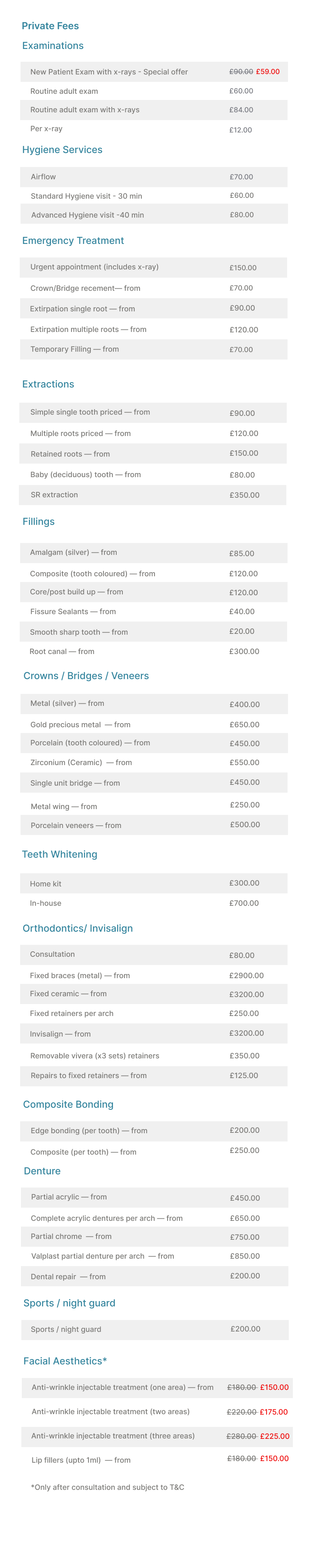 Price list